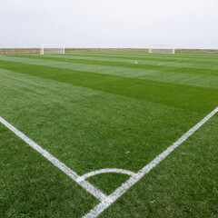 Obraz premium Linocut Soccer Meadow. Aerial View Of A Football Or Soccer Pitch