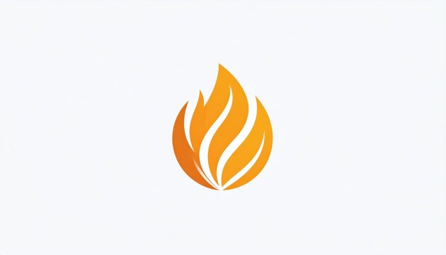 An abstract, stylized flame composed of orange and yellow curves on a white background