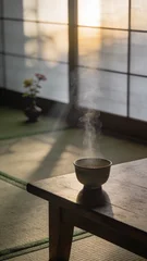 Japanese Tea Room Steam Rising Zen Mindfulness Meditation Vertical © picksell
