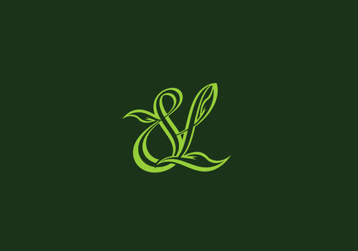 Ornamental floral SL monogram logo on dark green background