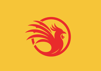Red rooster logo inside circle on yellow background © alpen
