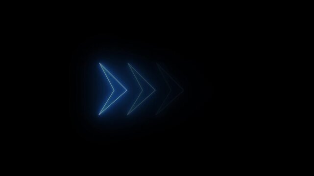 Abstract neon flashing light back arrow loading animation. Left arrow for road direction. Abstract beautiful color neon left side animation. neon arrow moving left on black background