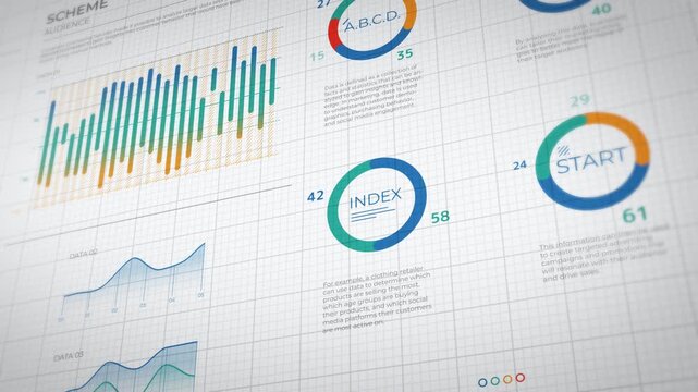 Animation of business graphs and diagrams visualizing marketing infographics