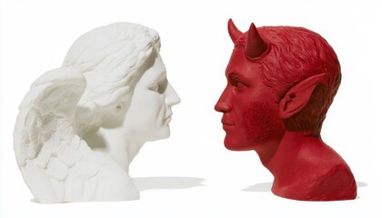 Obraz premium A symbolic sculpture of an angel and devil facing each other