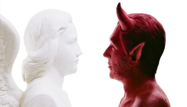 A symbolic representation of good versus evil with angel and devil