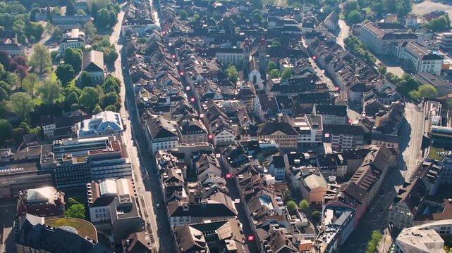 Aerial view of the city Winterthur in Switzerland on a sunny morning day in summer