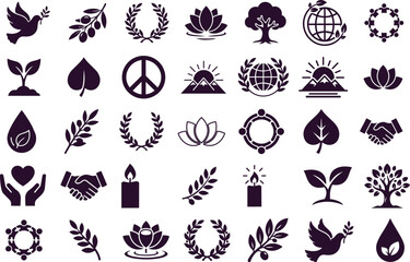 Fototapeta premium Collection of eco friendly and peace related icons in purple color.