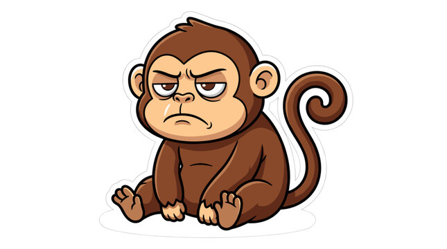 Grumpy brown monkey character sitting with folded arms.