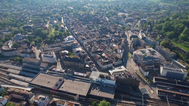 Aerial view of the city Winterthur in Switzerland on a sunny morning day in summer