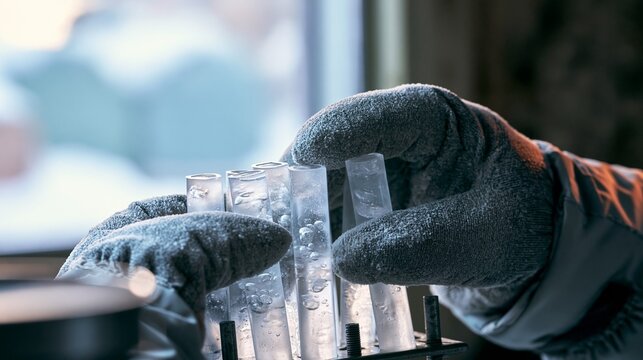 Scientist Handling Arctic Ice Core Samples, Excellent for Climate Research, Glaciology and Polar Expedition Science