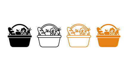 Fototapeta premium Collection of grocery basket icons with food items in various styles