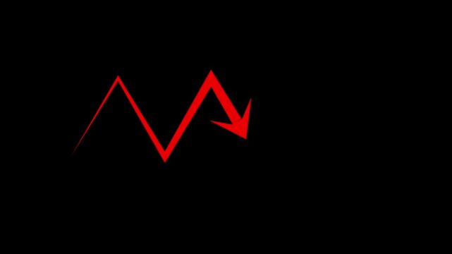arrow rising transparent abstract business graph arrow rising transparent channel, business growth chart icon animation background 4k. fall up arrow ;Business decline trend animation.