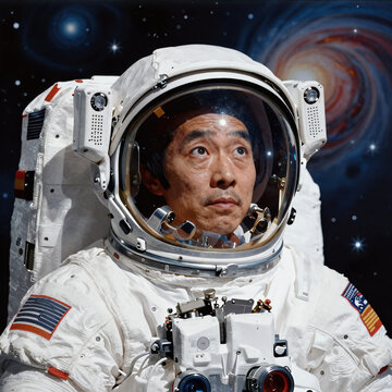 Ukiyo-E Astronaut Look. Amusing Astronaut Gazes At The Cosmos