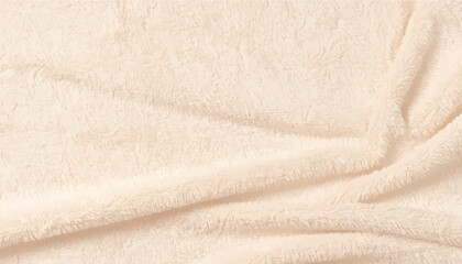 Beige fleece fabric with elegant folds and a plush, fluffy texture. This high-quality textile background provides a cozy, warm, and luxurious atmosphere for design projects. © Bediha Duru Öksüz