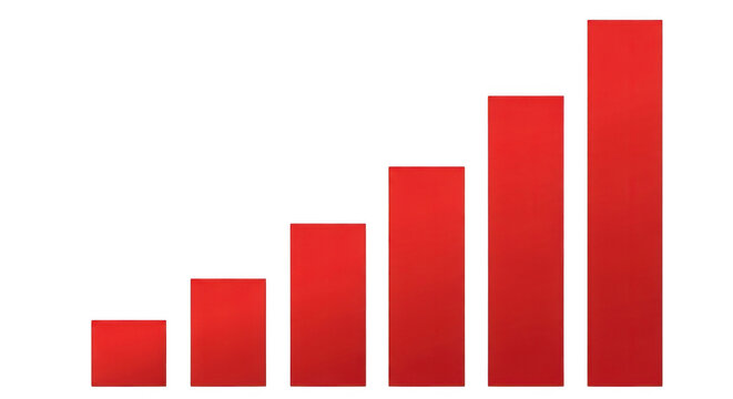 Red bar graph increasing upwards on white background symbolizing financial growth during a business meeting Isolated on transparent background