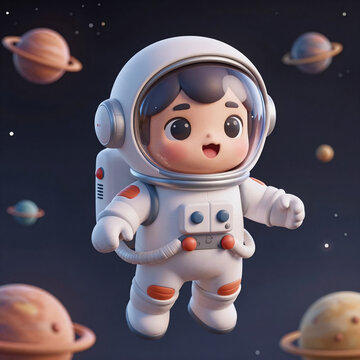 Chibi Astronaut Isolated Object. Animated Cartoon Portrayal Of A Cute, Little Astronaut