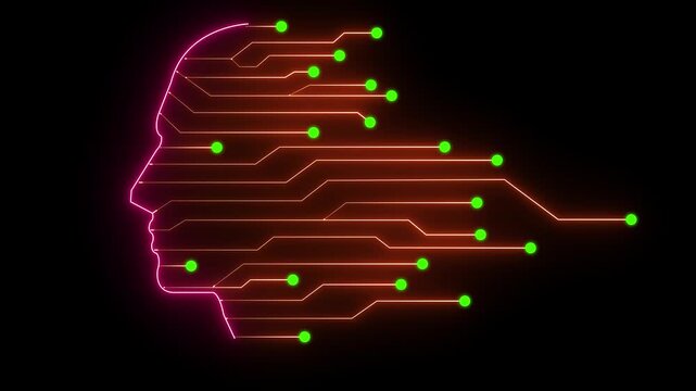 Glowing Green Circuit Board Brain Concept with Neon Nodes and Digital Pathways glowing brain circuit
