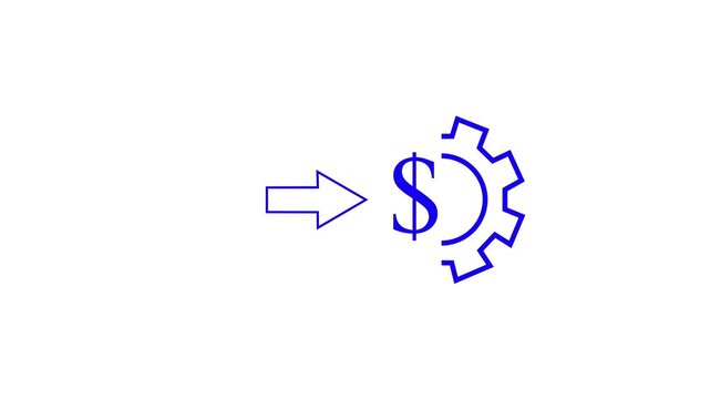 Blue  Minimalist Financial Management Icon  - Arrow Pointing at Dollar Sign and Rotating Gear on White Background. Abstract Financial System Icon - Animation  Gear, Dollar Symbol, and Arrow Loop
