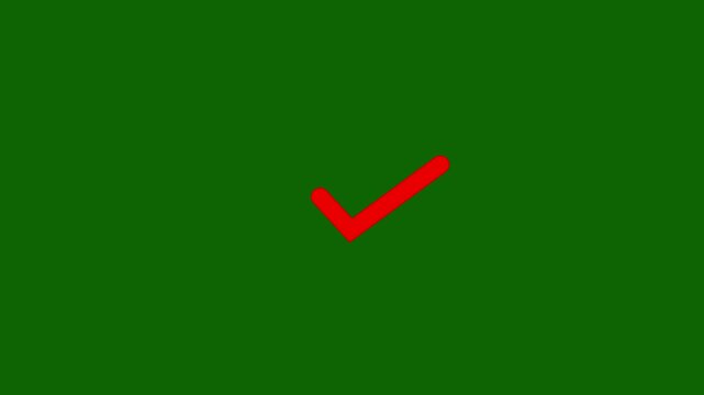 Minimalist Line Art Animation of Red Checkmark - Success, Task Completion, and Approved Status Concept on Green Background 4k stock  video.