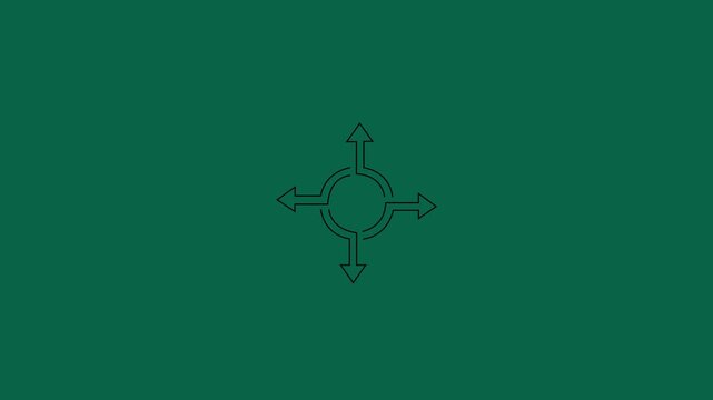 Minimalist Black Line Art Animation of Four Arrows Pointing Outward from a Circle - Concept for Decision Making, Strategic Choices, and Navigation on Teal Green Background 4k stock  video.
