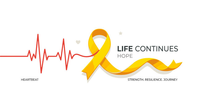 Hope and awareness ribbon with heartbeat line symbolizing life support and perseverance