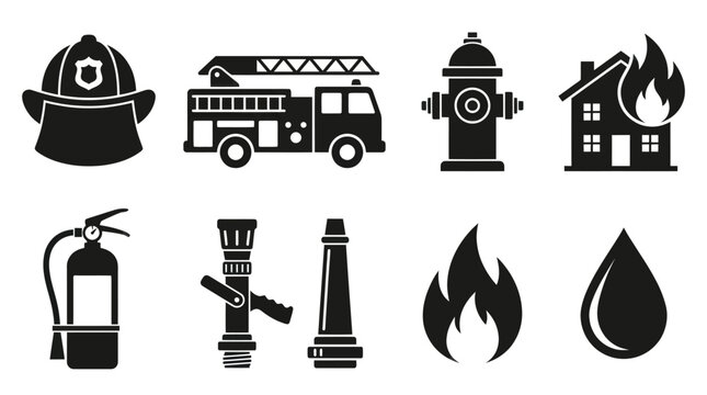 Firefighting vehicle and equipment silhouette collection.