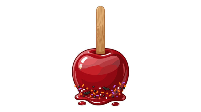 Closeup of a shiny red candied apple with colorful sprinkles on a stick