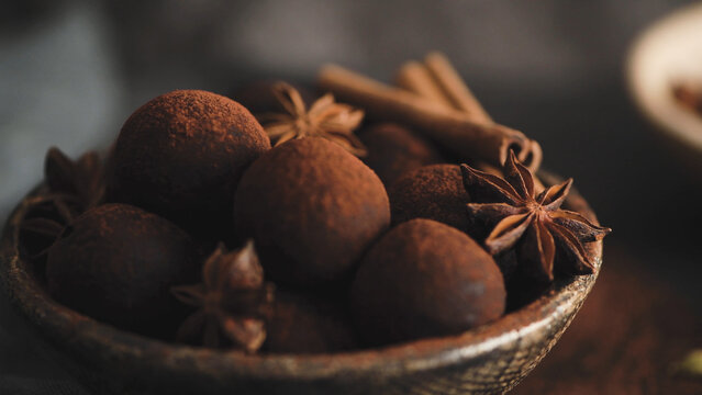 Dark Chocolate Truffles Dusted with Cocoa Powder