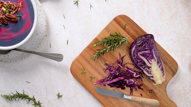 Purple Cabbage Soup with Pecans and Rosemary
