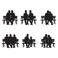Fototapeta premium People sitting at tables in a park black silhouette on transparent background group individuals figures persons