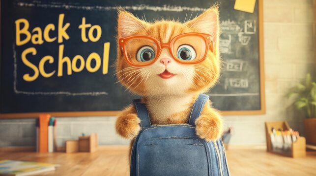 Education funny idea about red cat studying arithmetic on sample of addition of eggs