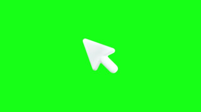 3D white mouse arrow cursor animation clicking with a ripple effect on a green screen background