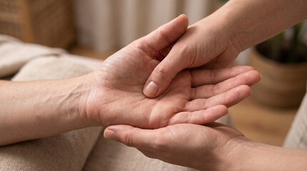 Fototapeta premium Close up of a therapist massaging a person's palm with gentle pressure and care
