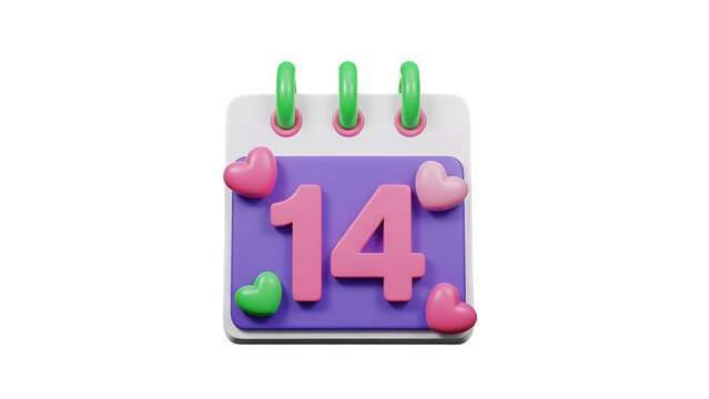 Three dimensional desk calendar icon showing the date fourteen decorated with cute colorful hearts for a lovely valentines day celebration