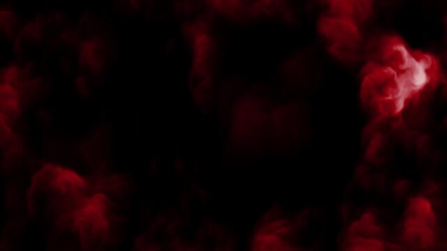 Red Angry Billowing Smoke 4K Loop features billowing red smoke in a black atmosphere in a loop.