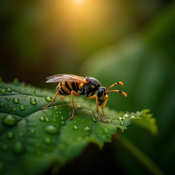 Aleiodes shakirae Wasp Resting on Dew-Covered