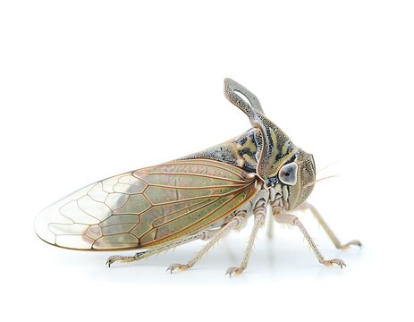 Kaikaia gaga Treehopper With Elongated Pronotum Isolated on White