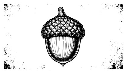 Single oak acorn vector illustration, autumn forest seed in retro engraving woodcut style, nature and growth symbol isolated on white © JakubVectorSketch