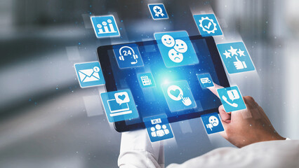 Obraz premium Customer experience review analysis, customer satisfaction improvement, feedback data evaluation, service quality enhancement, and business reputation through online review insights. Spire