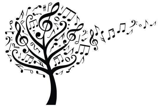 Tree made of music notes and treble clefs on transparent background  musical symbol  tree of melody