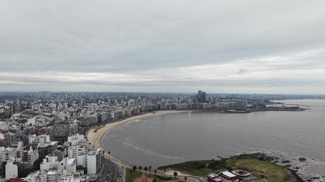 Aerial View of Pocitos and Punta Carretas Coastline in Montevideo, Uruguay