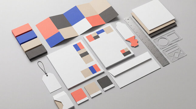 Modular Identity System Print Collateral Flat Lay With Scalable Design Logic