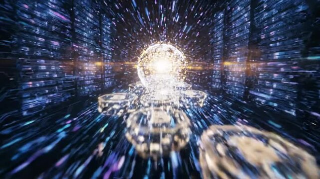 Explore big data technology in abstract visual patterns and connections forming a unique digital environment