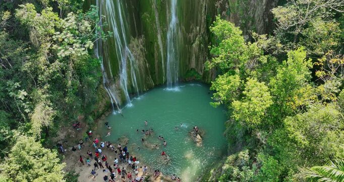 Tropical rainforest and waterfall in the mountan El limon, Samana bay, Dominican Republic