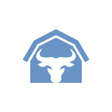 Bull Head Logo Inside House Shape.