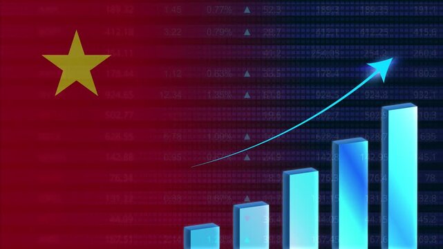 Vietnam economy growth concept background.Vietnamese stock exchange.Vietnam flag with stock market graph and bar
