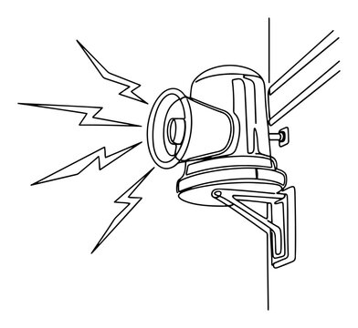 Loudspeaker on wall for emergency siren or public announcement system one line drawing