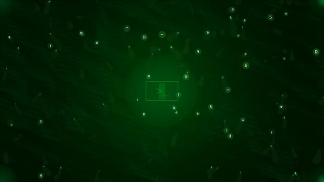 Digital Matrix Code Stream: Green HUD Interface with Glowing Characters