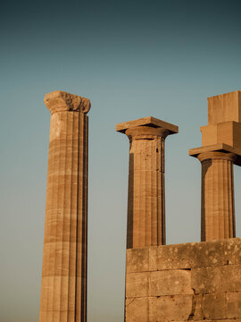 Architectural Columns in the Lindos Acropolis, Lindos, Rhodes, Greece