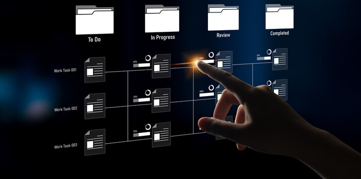 Task workflow system showing document progress through stages. Task tracking improves productivity, ensures visibility, task tracking supports planning, and task tracking manages status. Latch